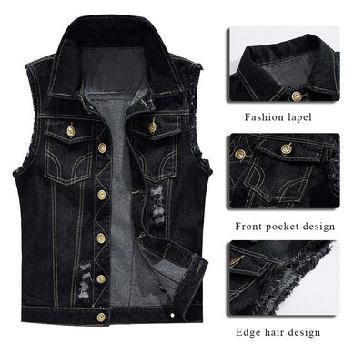 black sleeveless jean jacket mens